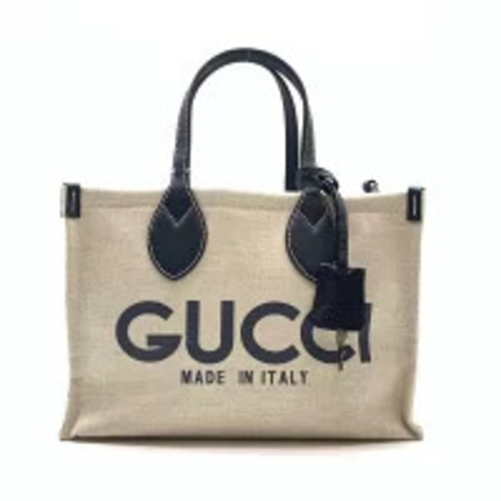 GUCCI Logo Canvas Tote Bag Handbag Beige